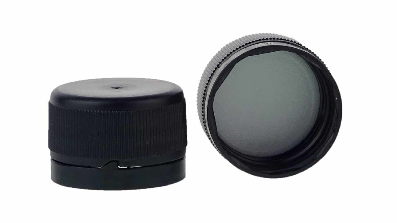 819020 Couvercle à vis en plastique PP, noir, bague, Ø 28 mm
