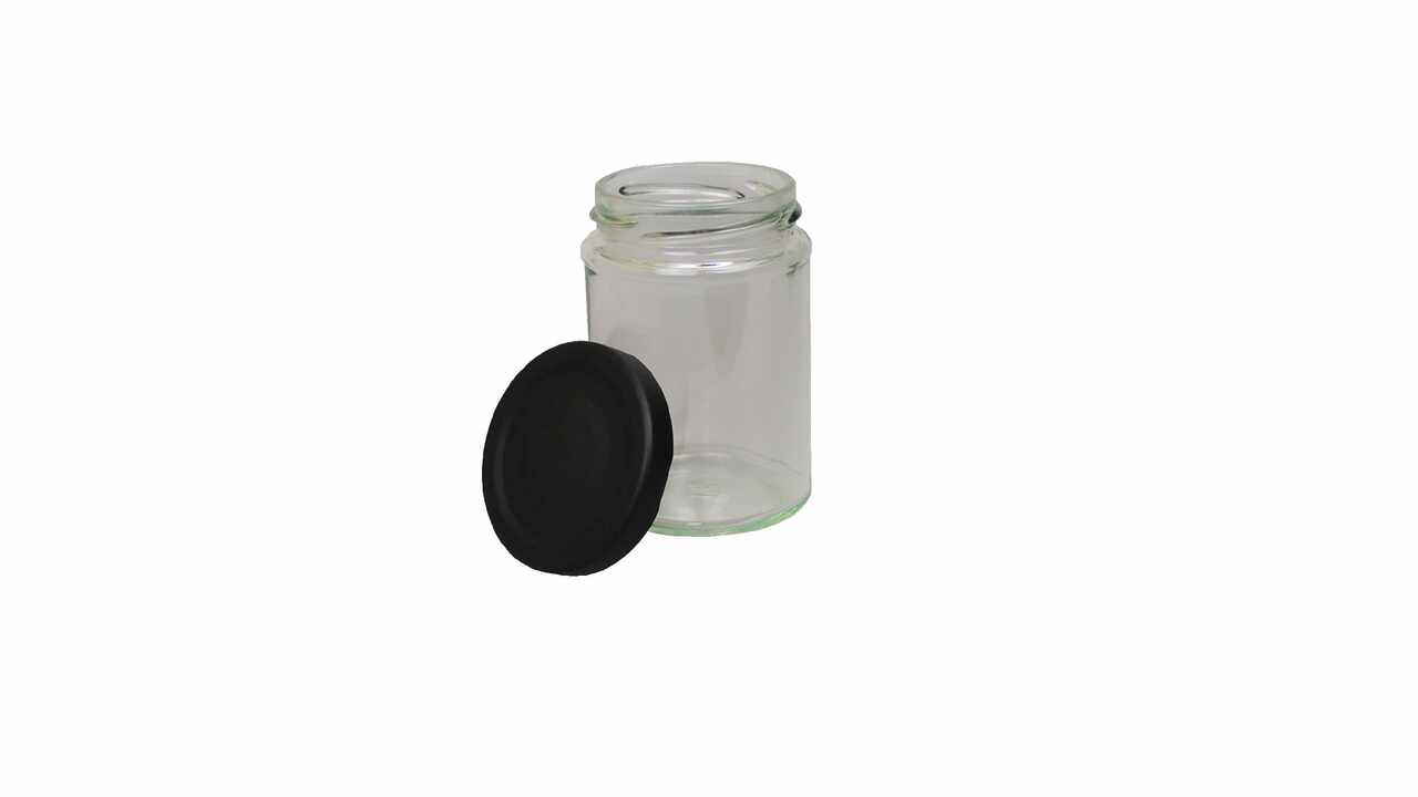 700043 Hofladen-Glas 190 ml, mit schwarzem Deckel, Ø 54 mm
700043 Verre 